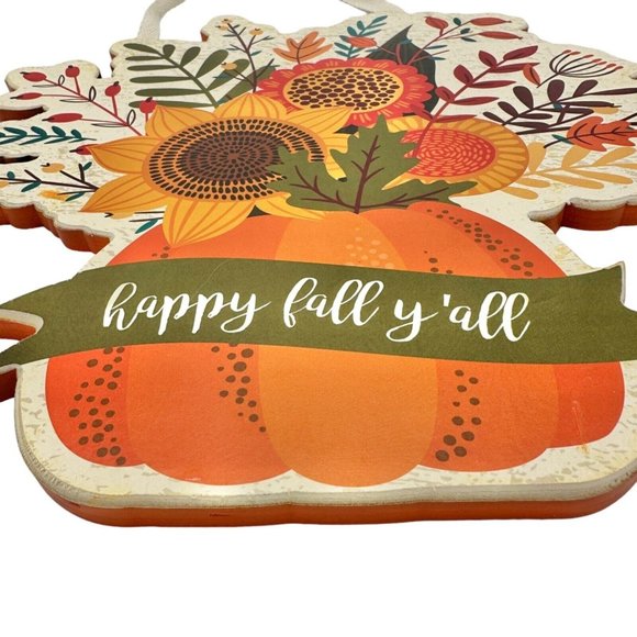 Primitives by Kathy Wooden Hanging Sign Happy Fall Ya'll Autumn Flowers NWT - Picture 3 of 10